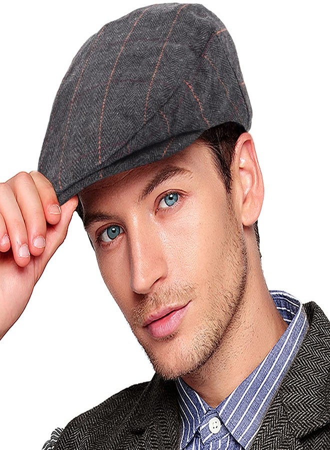 LADYBRO Satin Lining Newsboy Hat for Men Cap Irish Wool Blend (Plaid Black, L/XL, 7 5/8) - Image 1